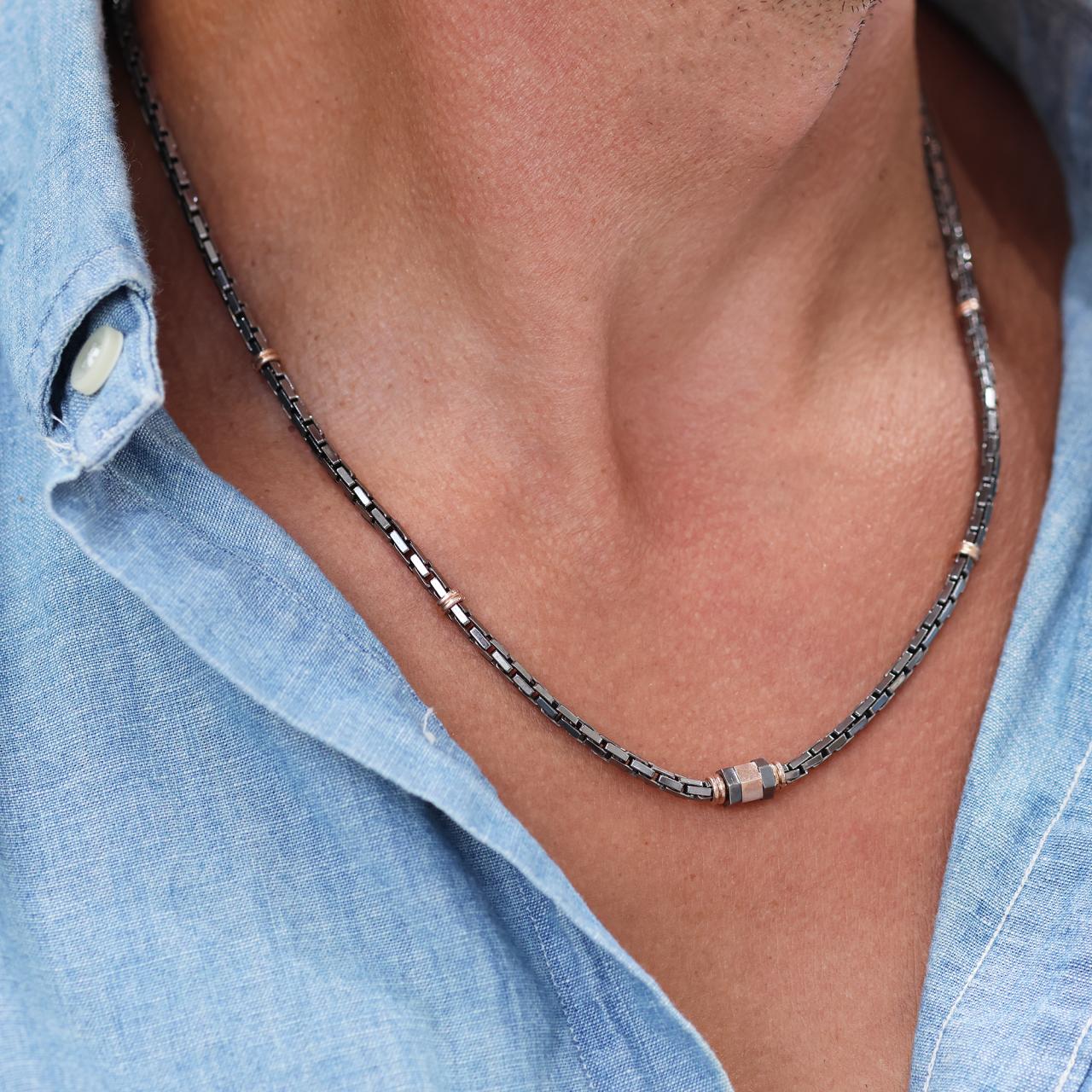 Bicolour (Black Rhodium/ Rose gold) plated silver chain 55cm - Image 2