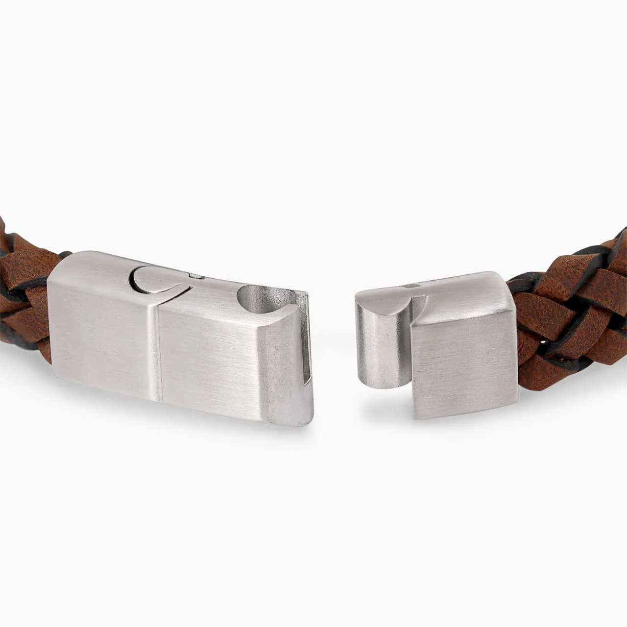 Braided Brown Italian Suede Leather & Brushed Stainless Steel Bracelet - Image 3