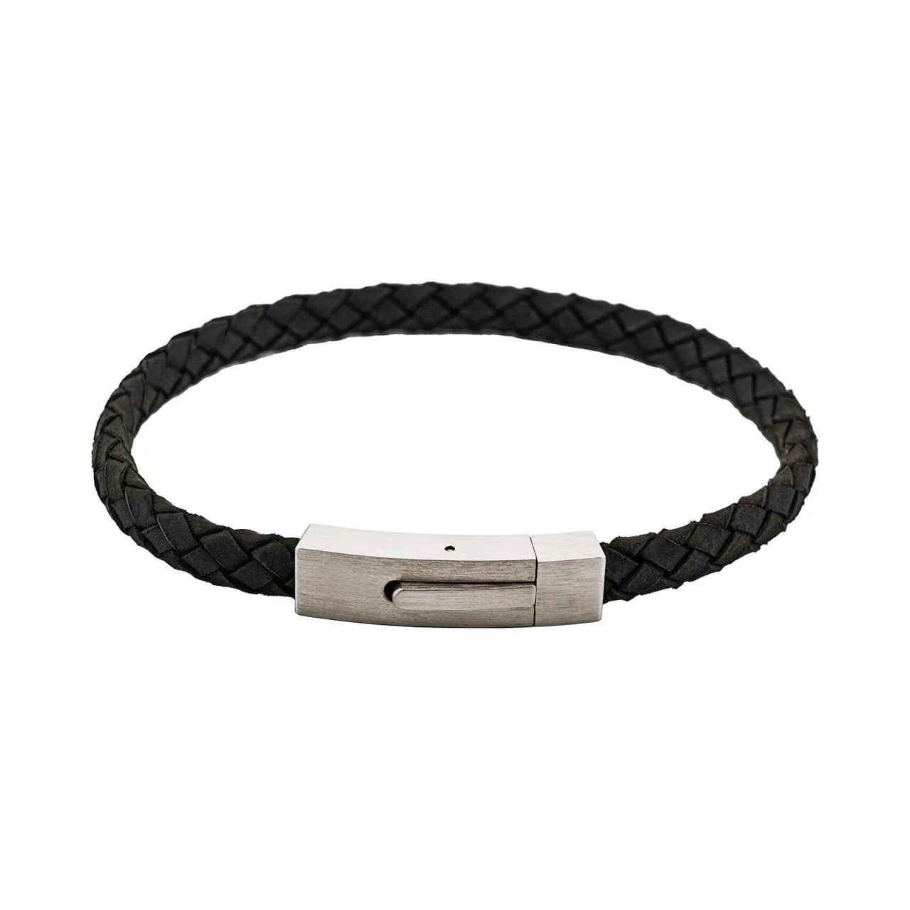 Braided Suede & Steel Calabria Bracelet Nero Black