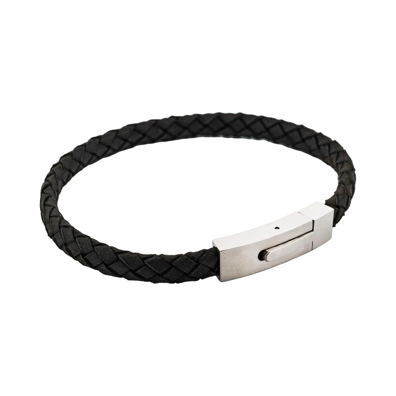 Braided Suede & Steel Calabria Bracelet Nero Black - Image 3