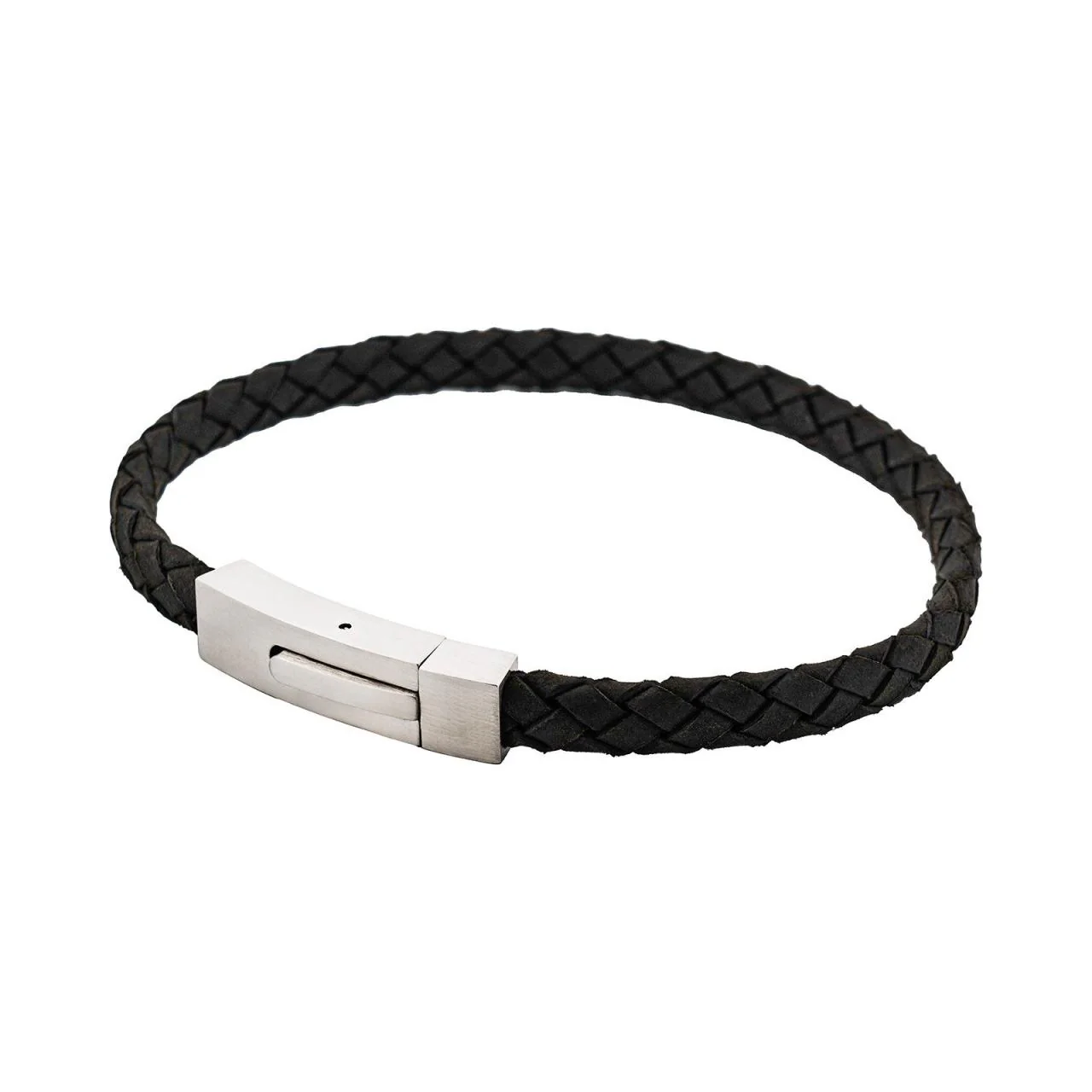 Braided Suede & Steel Calabria Bracelet Nero Black - Image 8