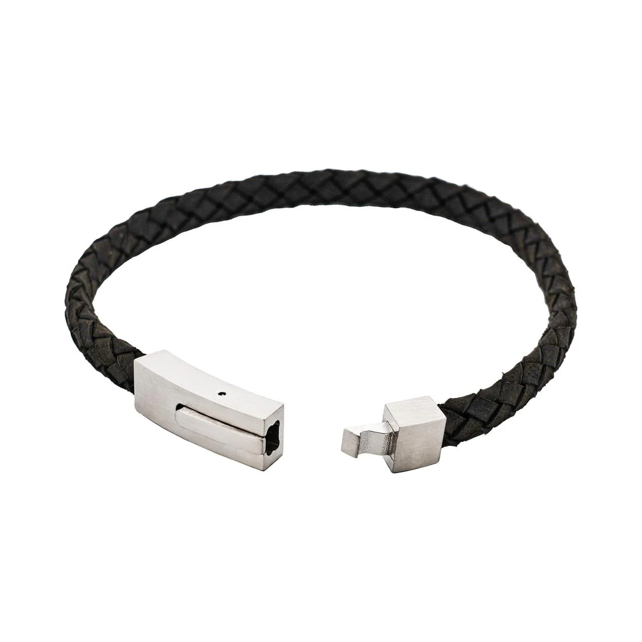 Braided Suede & Steel Calabria Bracelet Nero Black - Image 9