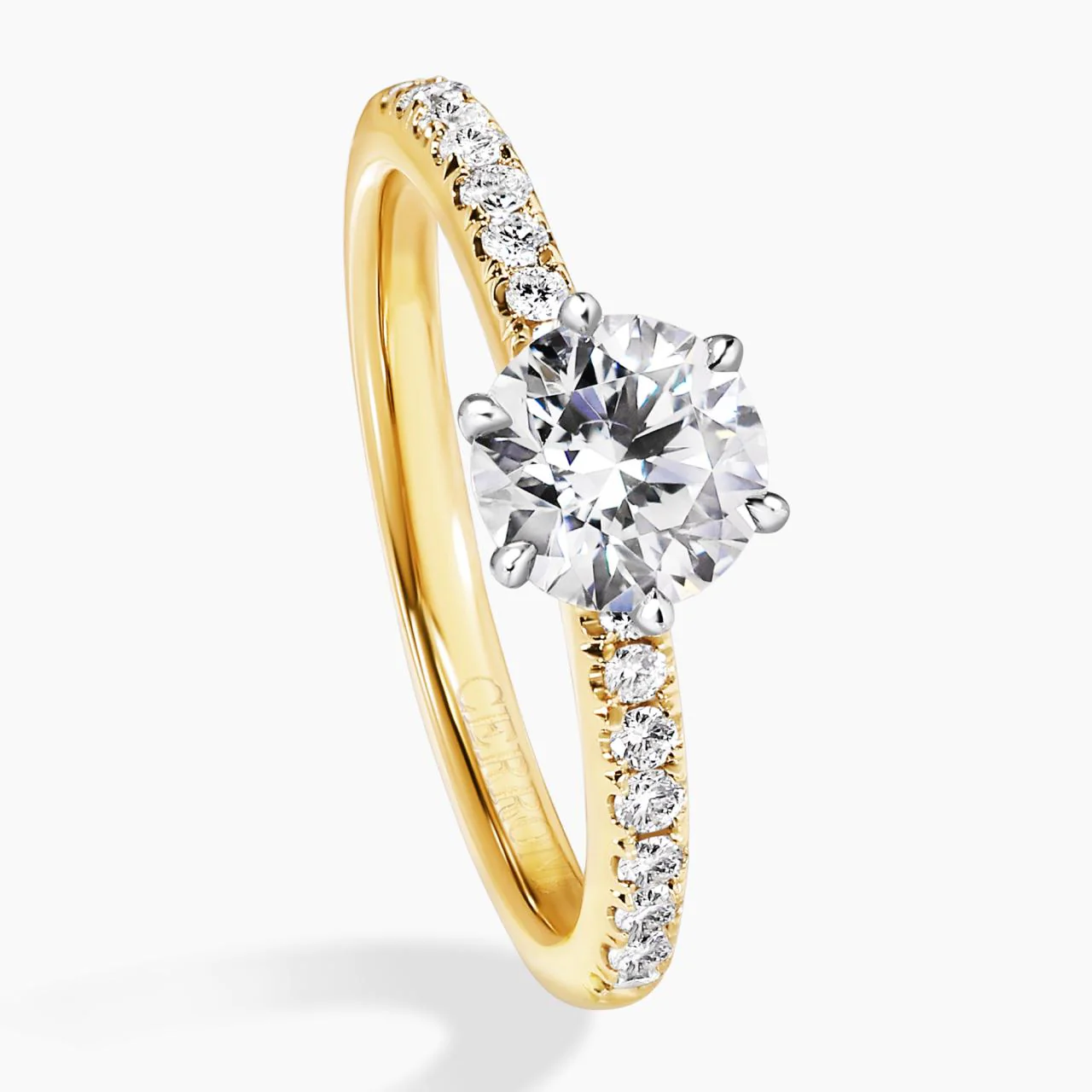 CAPRI DIA BAND 18ct yellow and white gold round brilliant cut diamond ring in a six claw setting with diamond band. GIA Cert - Image 3
