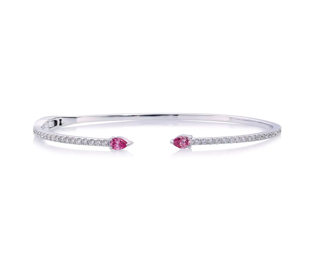 DIVINA - 18ct white gold Argyle pear shape pink diamond and round brilliant cut diamond open bangle