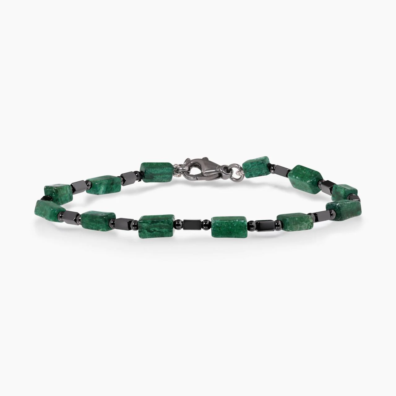 Emerald and hematite beads bracelet with gold plated silver fittings from the Carmela Cerrone Collection