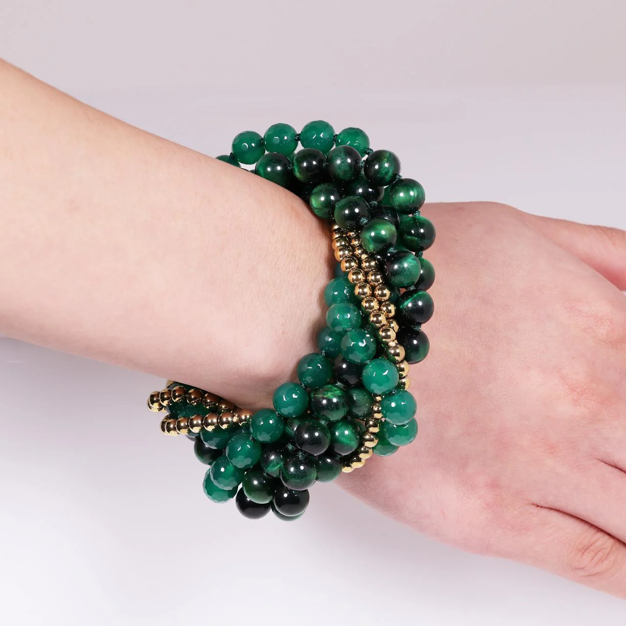 Green tiger eye, Hematite and Green Agate beaded bracelet - Image 3