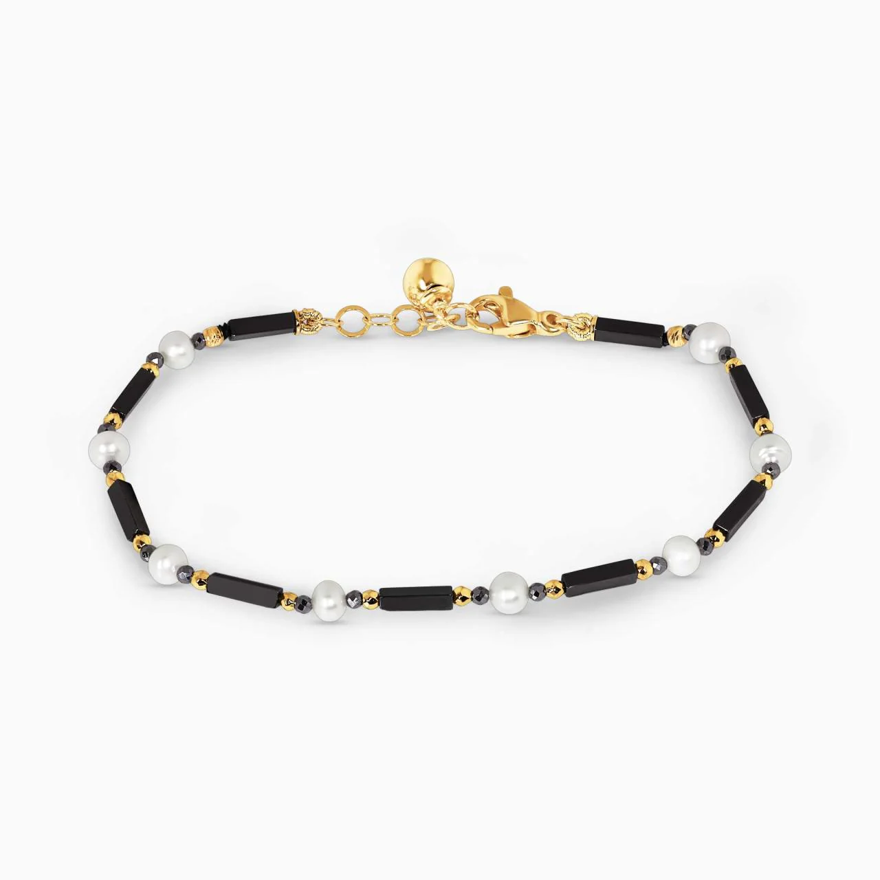 Hematite and fresh water pearls bracelet with gold plated silver fittings from the Carmela Cerrone Collection