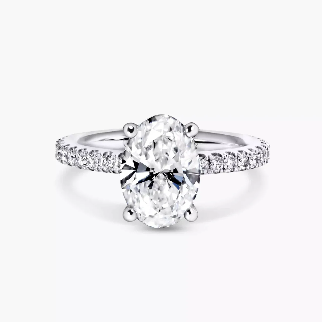 MILAN DIA 18ct white gold oval brilliant cut lab grown diamond with claw set natural diamond hidden halo and band engagement ring.