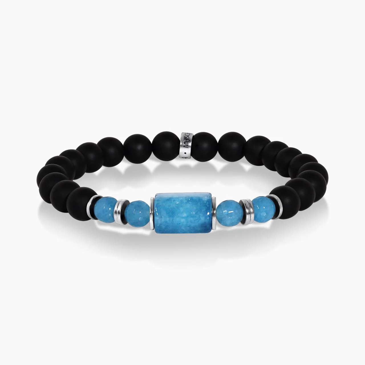 Onyx and aquamarine beads bracelet with gold plated silver fittings from the Carmela Cerrone Collection