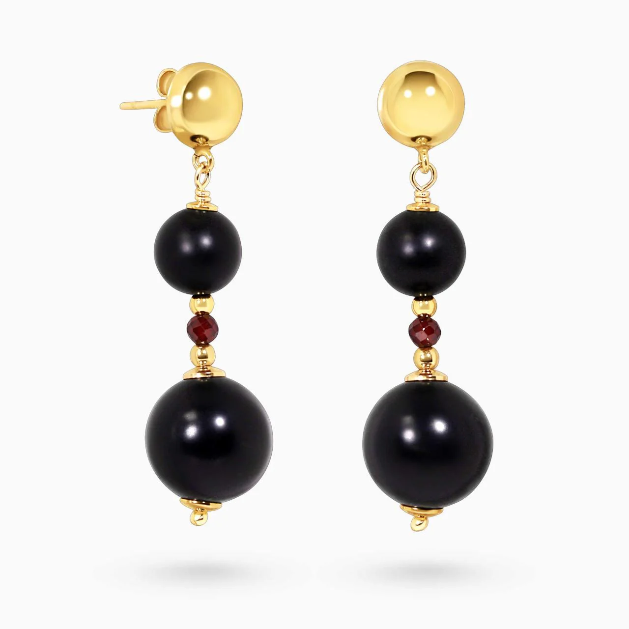 Onyx, garnet and hematite beads drop earrings with gold-plated silver fittings from the Carmela Cerrone Collection