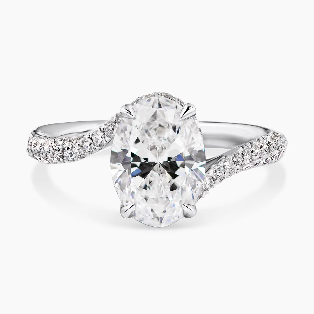 PIEGA 18ct white gold oval and round brilliant cut pave set diamond engagement ring