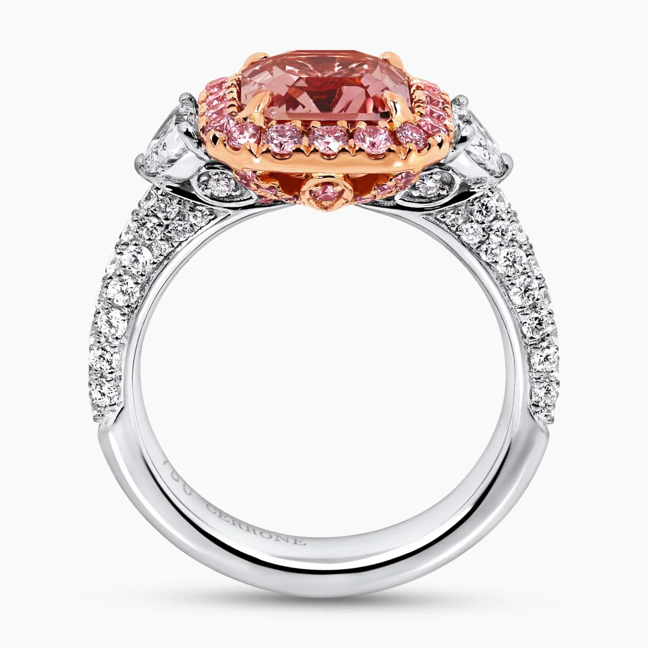 Adorata Ring - Platinum and 18ct rose gold 2.36ct octagonal step cut unheated natural Padparadscha sapphire and Argyle Pink diamonds ring - Image 3
