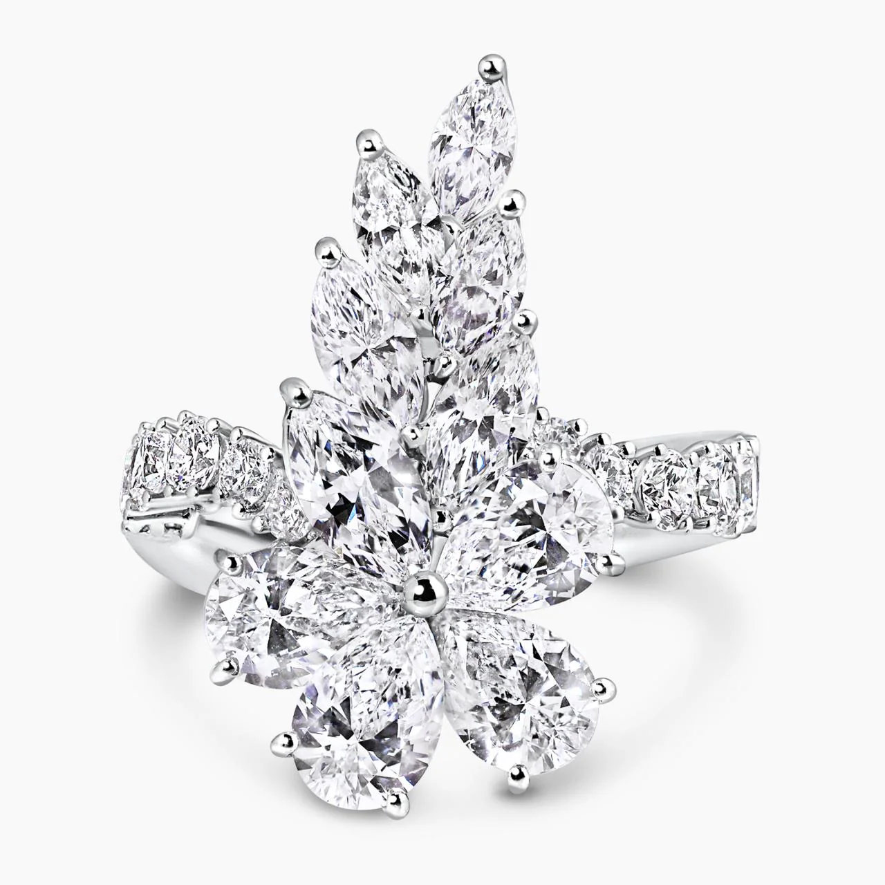 GINEVRA - Platinum 20=4.57ct pear marquise and round brilliant cut diamond cluster ring