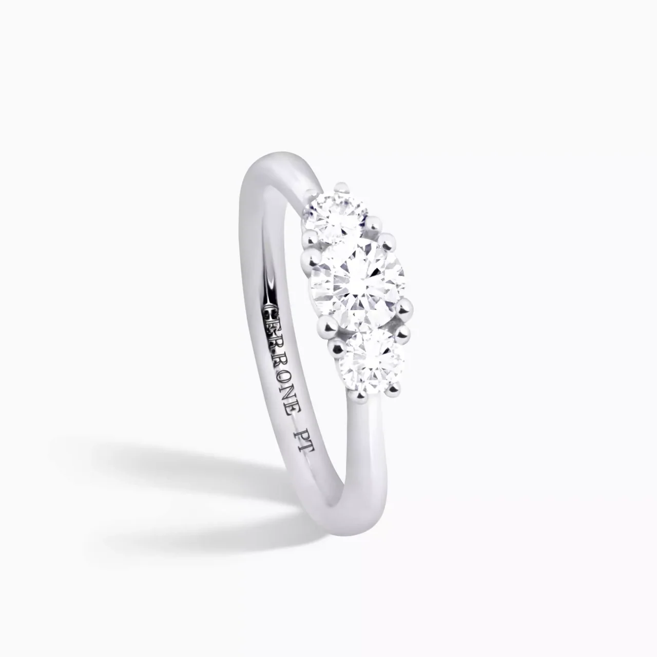 Platinum 0.40ct F SI round brilliant cut diamond trilogy engagement ring - Image 2