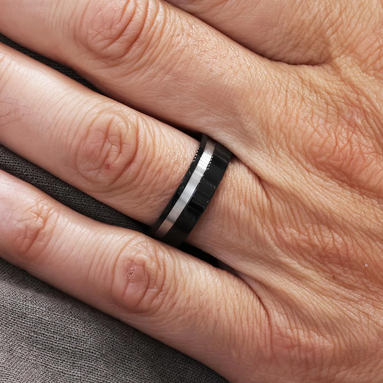 Polished ion plated black and brushed stainless steel men’s ring - Image 6