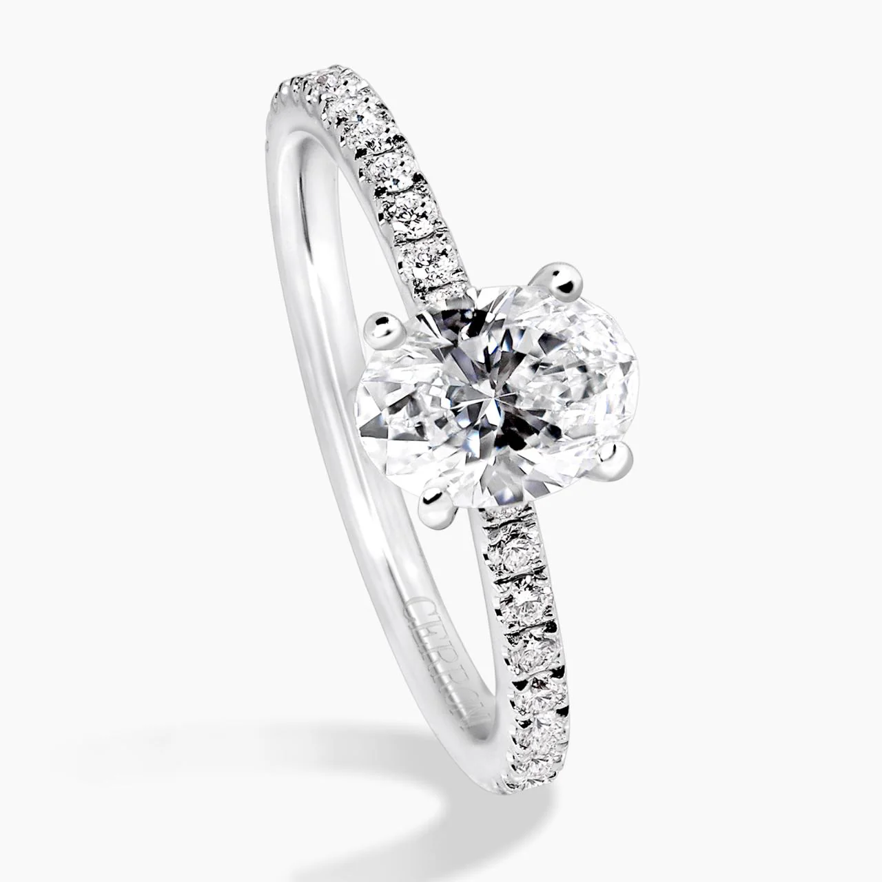 PORTOFINO  4 CLAW 18ct white gold oval brilliant cut diamond ring with diamond band. GIA Cert - Image 4