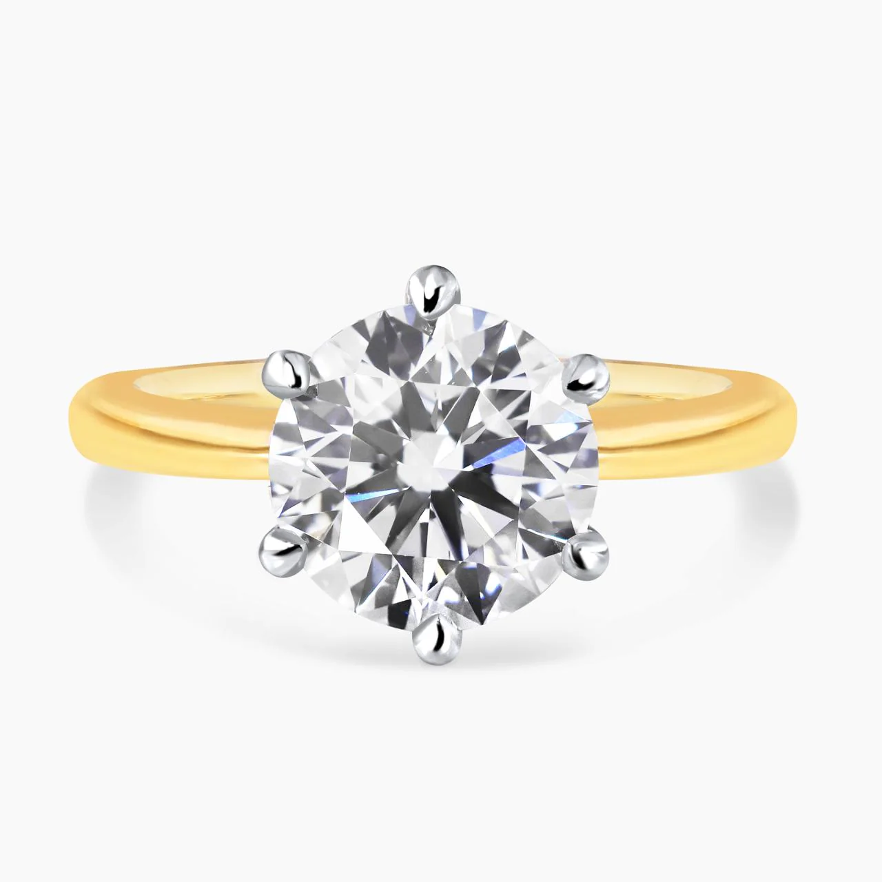 POSITANO 18ct yellow and white gold 3.20ct D VVS2 round brilliant cut LAB Grown diamond six claw solitaire engagement ring