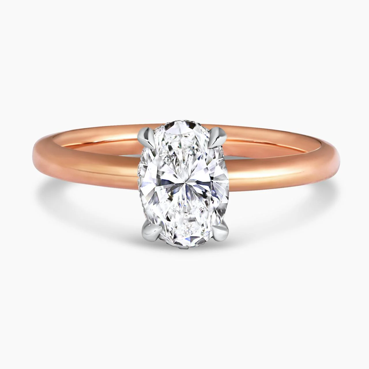 POSITANO DIA 18ct rose and white gold 1.00ct GVS2 oval and round brilliant cut diamond hidden halo pinched band engagement ring - Image 2