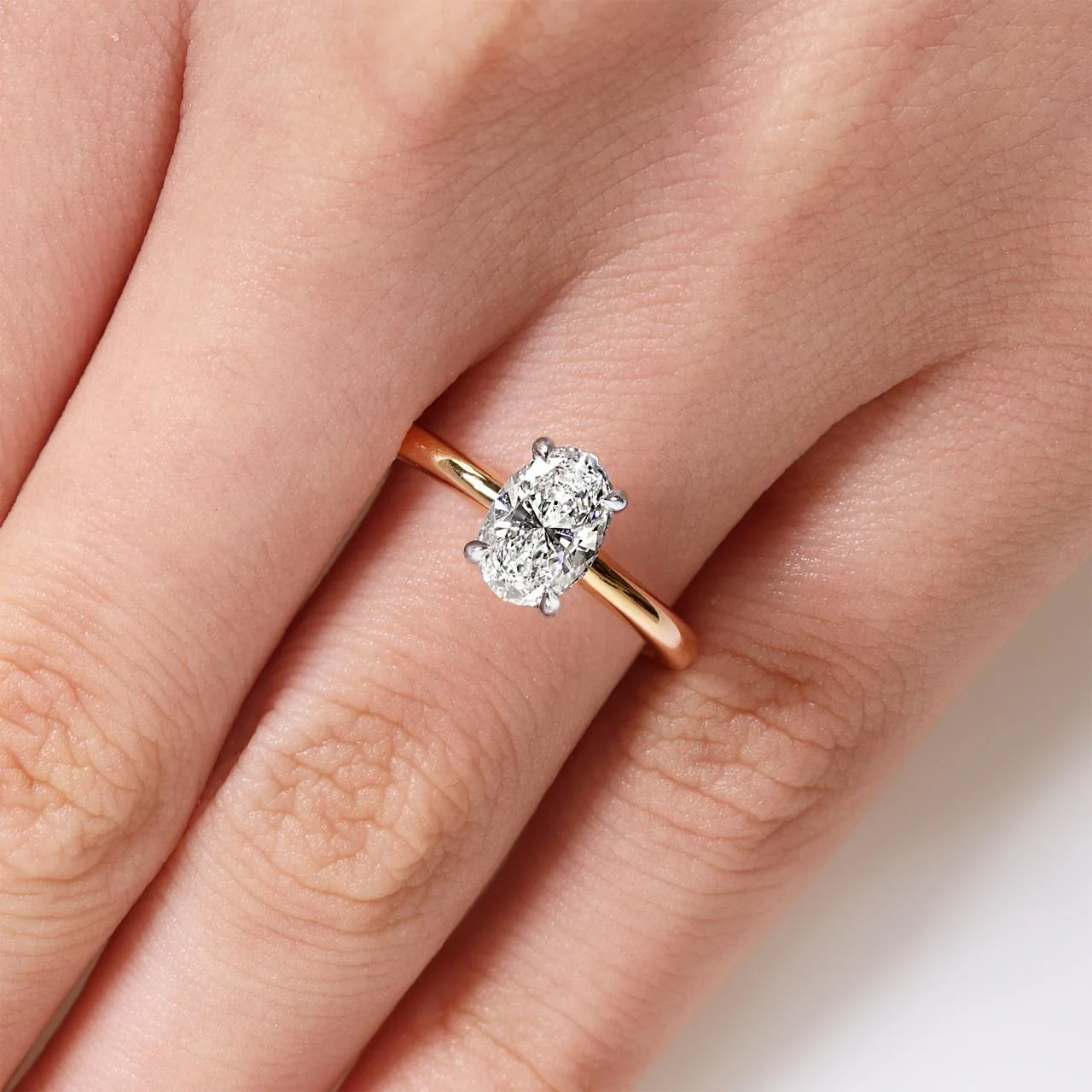 POSITANO DIA 18ct rose and white gold 1.00ct GVS2 oval and round brilliant cut diamond hidden halo pinched band engagement ring - Image 3