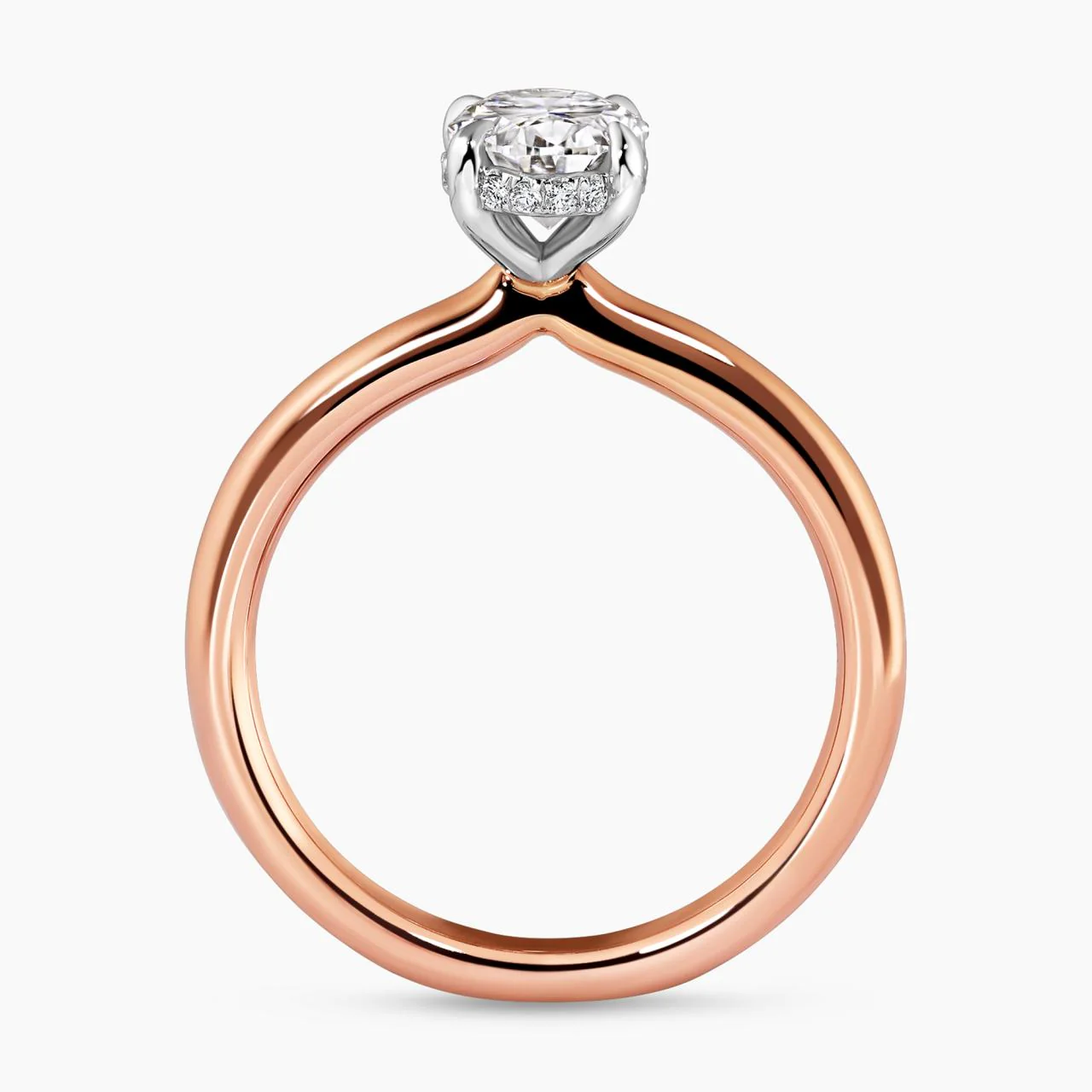 POSITANO DIA 18ct rose and white gold 1.00ct GVS2 oval and round brilliant cut diamond hidden halo pinched band engagement ring - Image 4