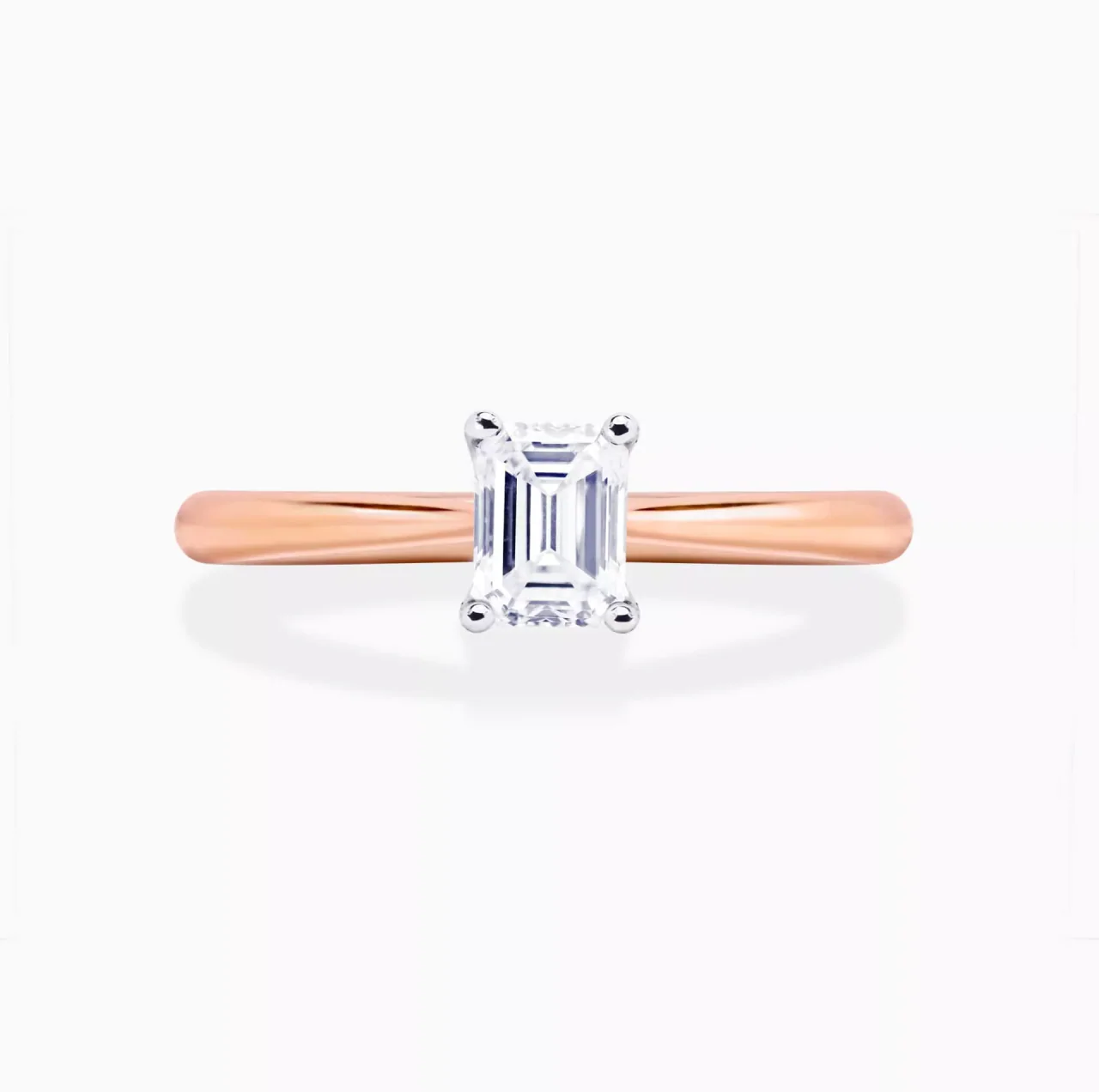 PUGLIA 18ct rose and white gold emerald cut diamond cross over underail engagement ring