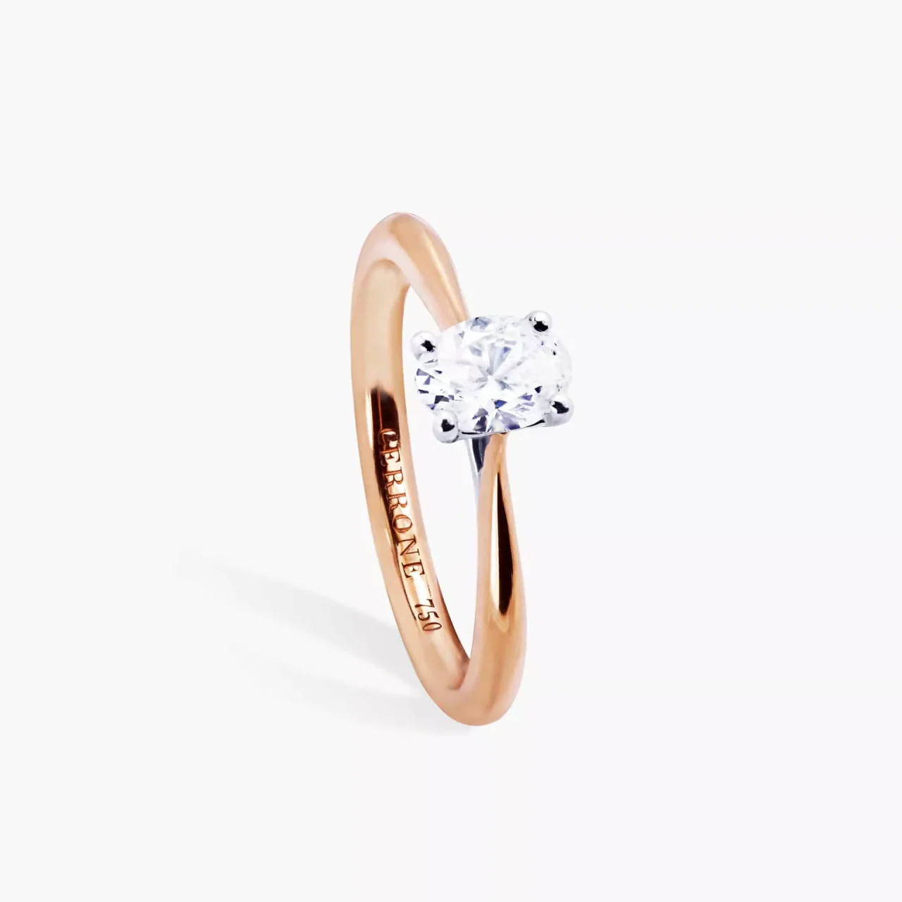 PUGLIA 18ct rose and white gold oval brilliant cut diamond cross over underail engagement ring - Image 2