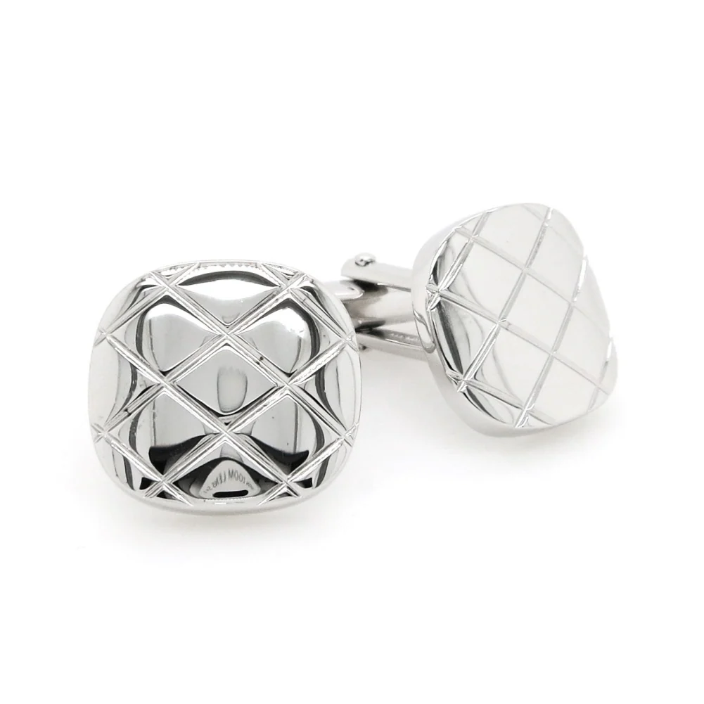 Rhodium plated metal rounded waffle cufflinks - Image 7