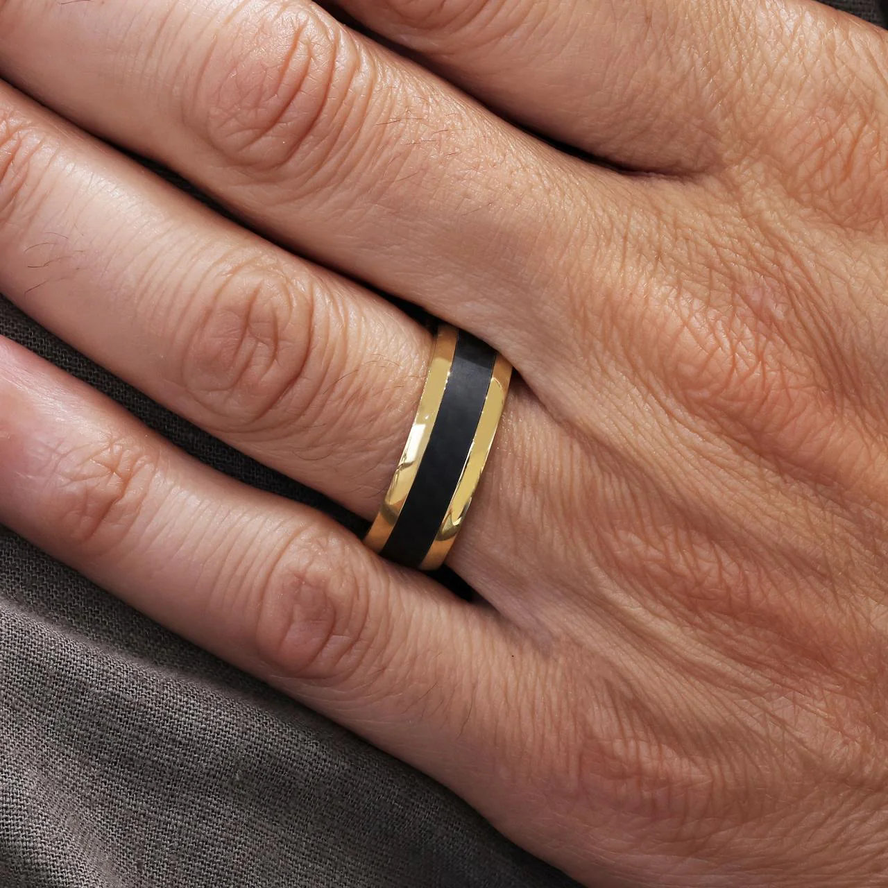Stainless steel, Ion plated rose gold and carbon fiber dress ring - Image 6