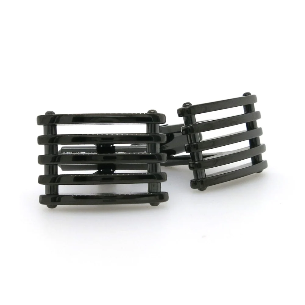 Stainless steel plated black open rectangular cufflinks - Image 7
