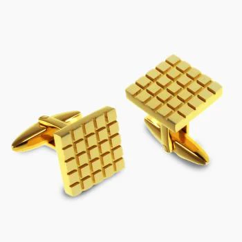 Stainless Steel Yellow Gold Plated Cufflinks with Square pattern