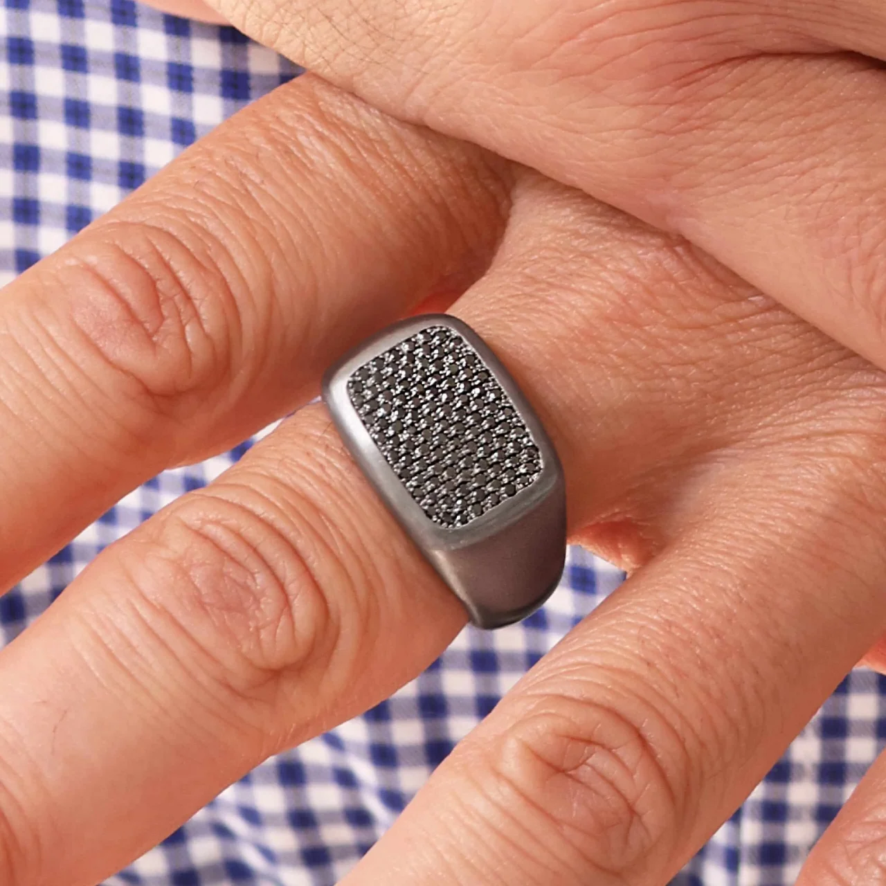 Tantalum and black diamond pave set signet ring - Image 2