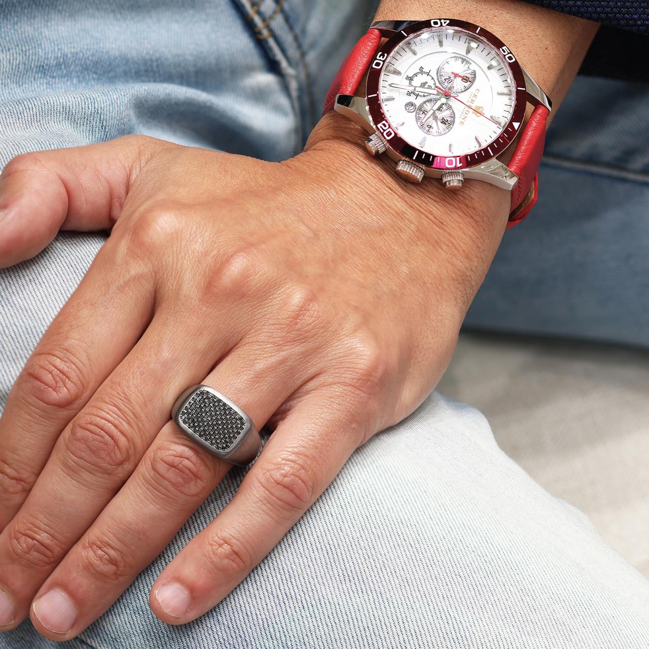Tantalum and black diamond pave set signet ring - Image 4