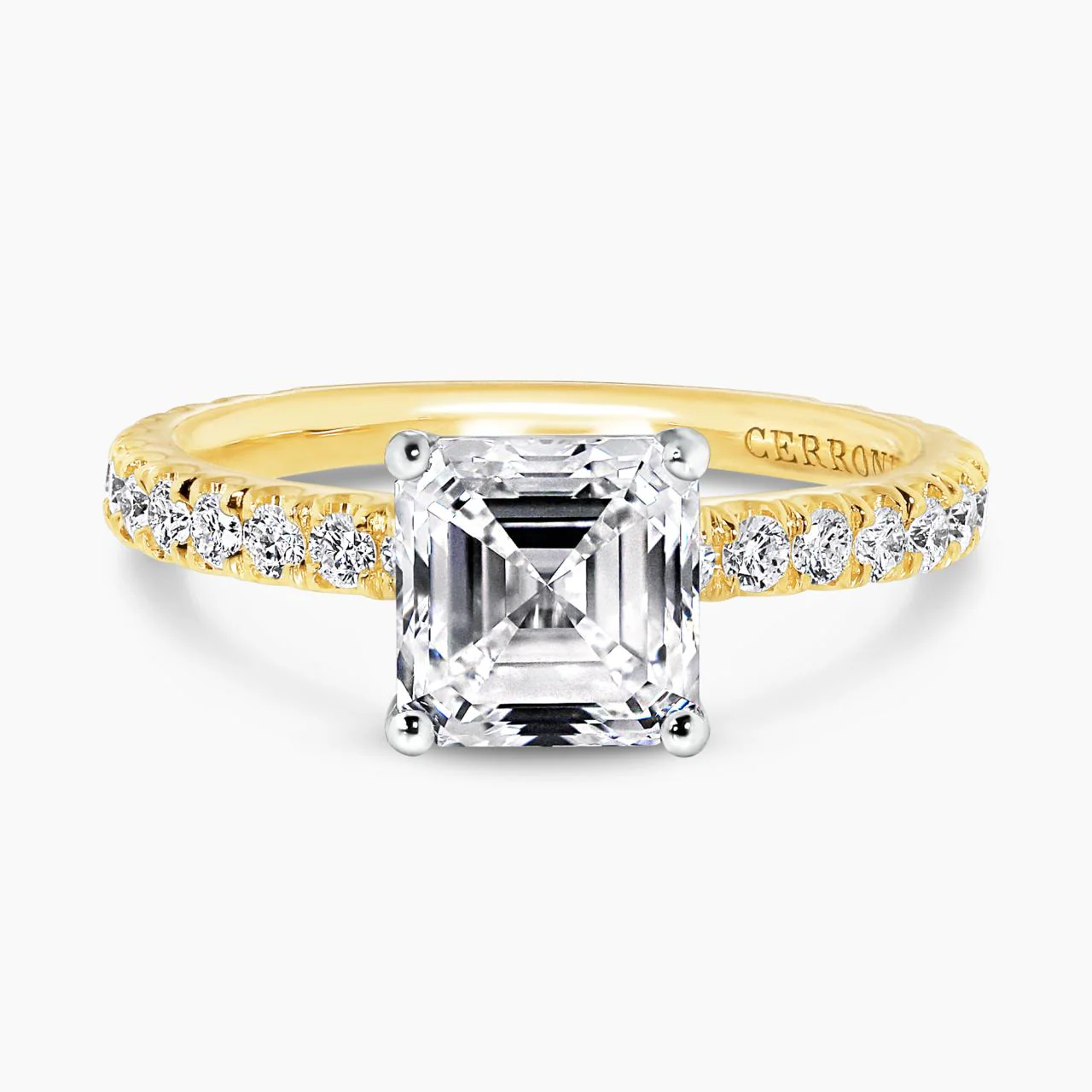 TIVOLI DIA BAND 18ct yellow and white gold 2.07ct F VS1 Asscher cut LAB Grown Diamond engagement ring
