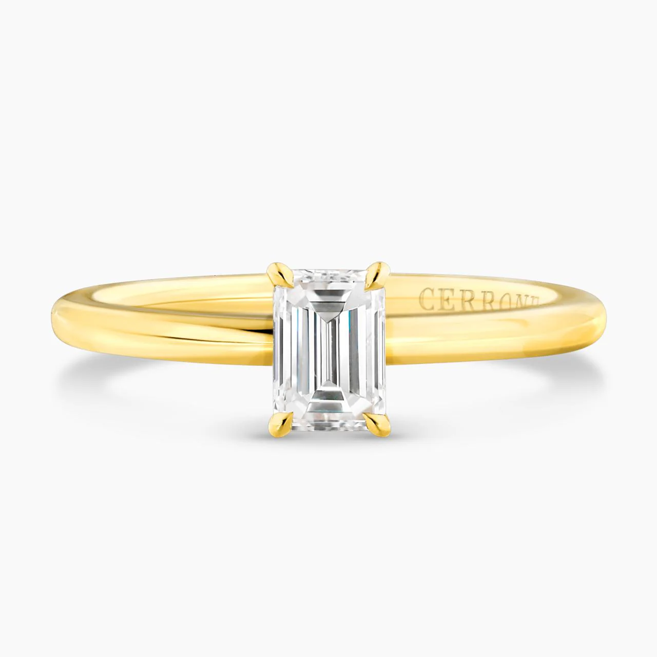 TORINO 18ct yellow gold 0.50ct emerald cut solitaire ring in a four claw setting