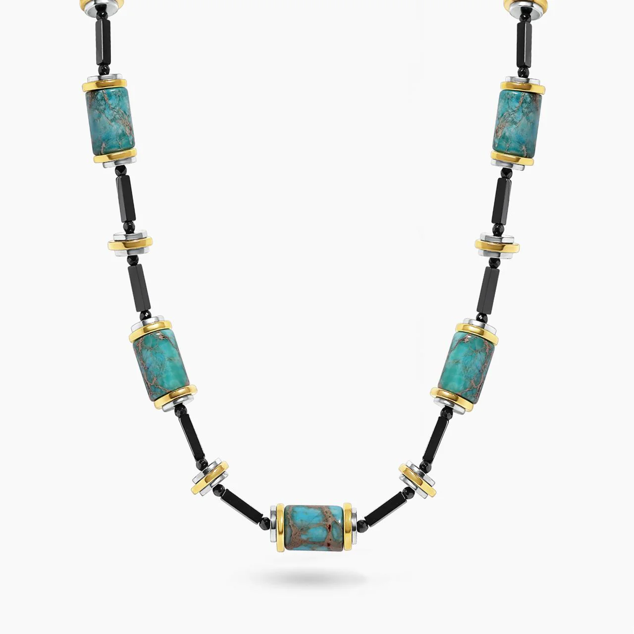 Turquoise and hematite beads necklace with gold-plated silver fittings from the Carmela Cerrone Collection